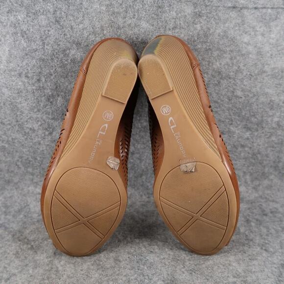 CL by Laundry Shoes Womens 9 Peep Toe Wedges Fashion Perforated Slip On Brown - Picture 10 of 12